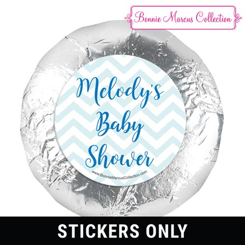 Personalized Bonnie Marcus Chevron Banner Boy Baby Shower 1.25in Stickers (48 Stickers)