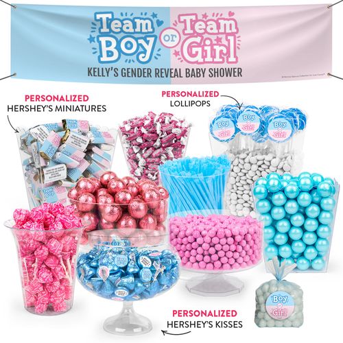 Personalized Gender Reveal Team Boy or Team Girl Deluxe Candy Buffet
