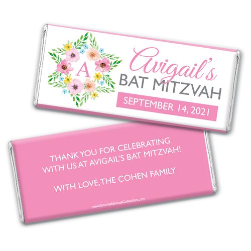 Personalized Bonnie Marcus Bat Mitzvah Floral Star of David Chocolate Bar Wrappers