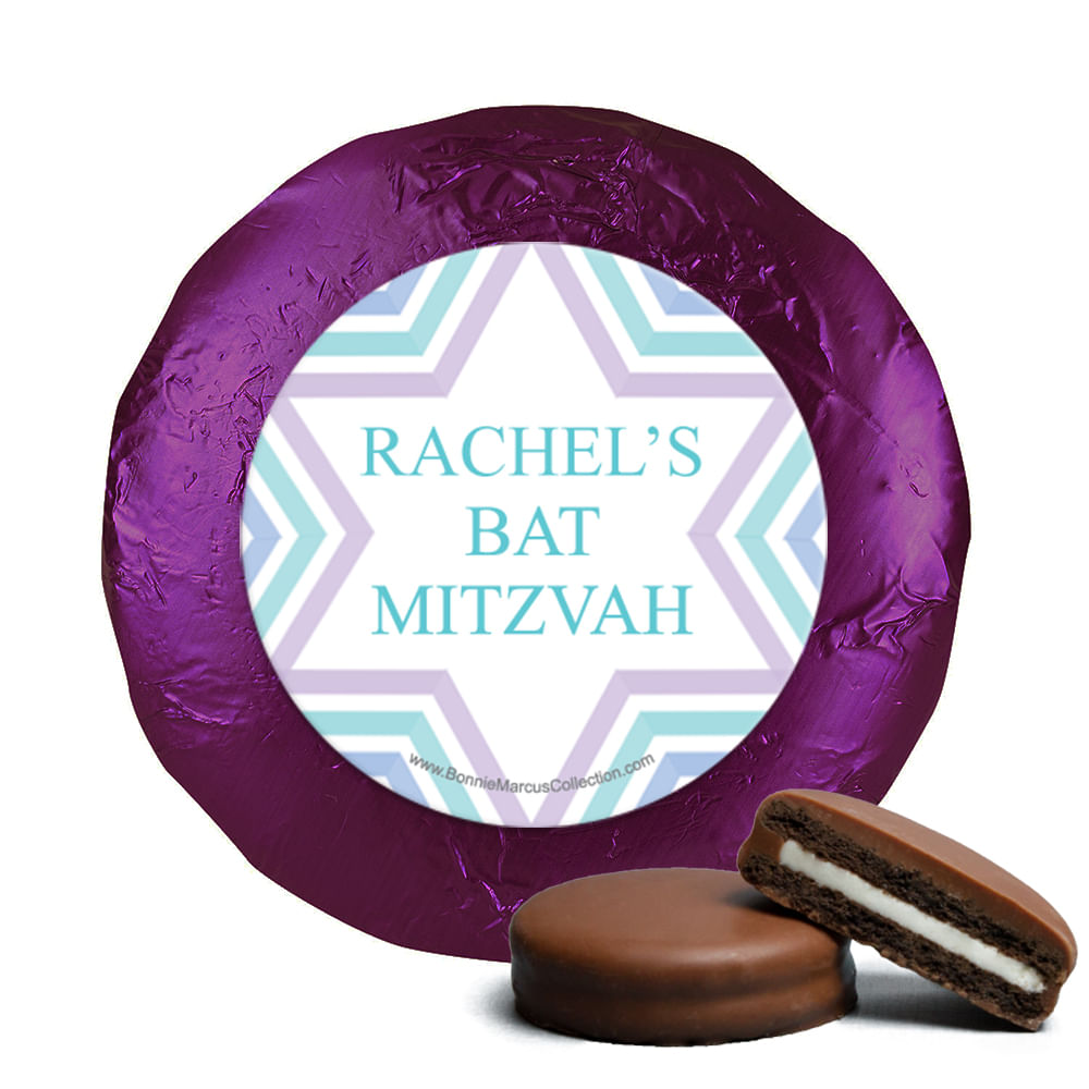 Personalized Bonnie Marcus Bat Mitzvah Traditional Stripes Chocolate Covered Oreos Cookies 3765