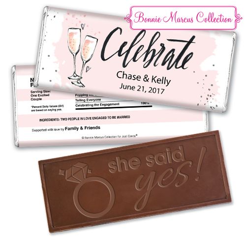 Bonnie Marcus Collection Personalized Embossed Chocolate Bar Engagement Pink Champagne Personalized Hershey Bar Wrappers