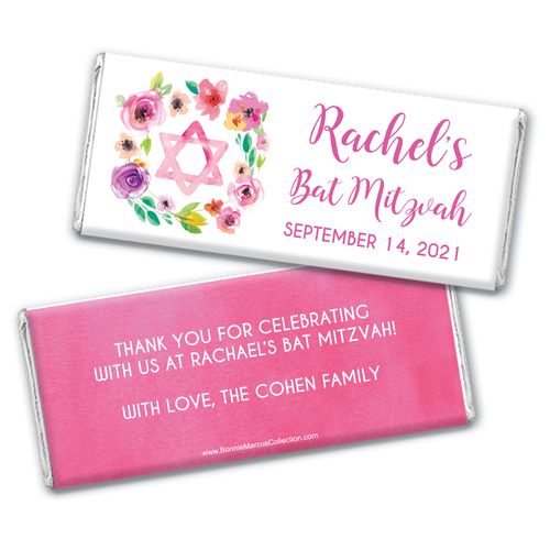 Personalized Bonnie Marcus Bat Mitzvah Floral Commencement Chocolate Bar Wrappers