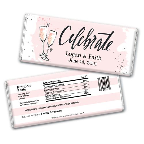 Pink Champagne Engagement Favors Personalized Candy Bar - Wrapper Only
