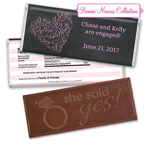 Bonnie Marcus Collection Personalized Embossed Chocolate Bar Chocolate and Wrapper Sweetheart Swirl Engagement