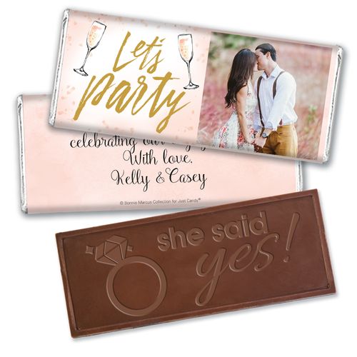 Personalized Bonnie Marcus Embossed Chocolate Bar & Wrapper - Engagement Champagne Party