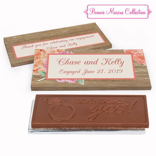 Deluxe Personalized Blooming Joy Engagement Chocolate Bar in Gift Box
