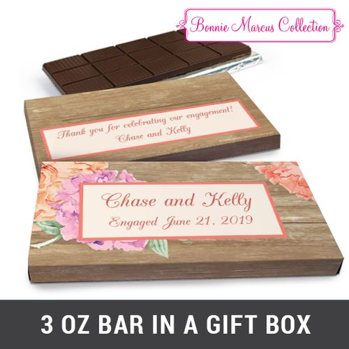 Deluxe Personalized Blooming Joy Engagement Chocolate Bar in Gift Box (3oz Bar)