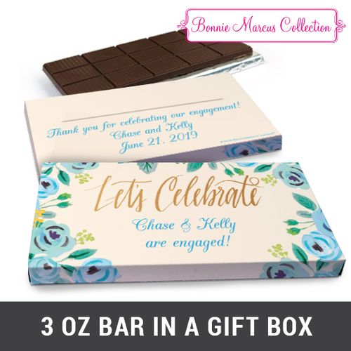 Deluxe Personalized Something Blue Engagement Chocolate Bar in Gift Box (3oz Bar)