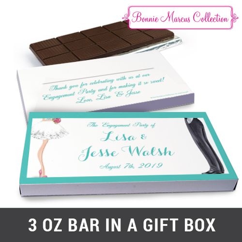 Deluxe Personalized Chic Couple Engagement Chocolate Bar in Gift Box (3oz Bar)