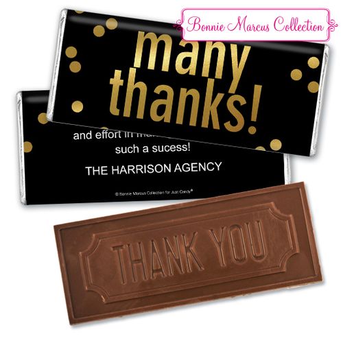 Personalized Bonnie Marcus Many Thanks Business Embossed Chocolate Bar