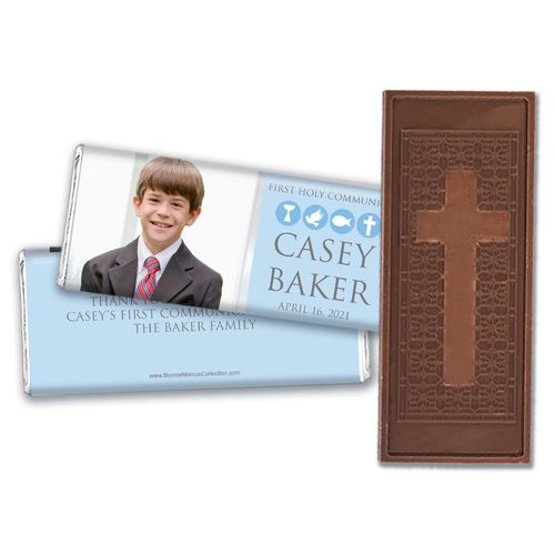 Personalized Bonnie Marcus Boy First Communion Religious Symbols Embossed Chocolate Bars