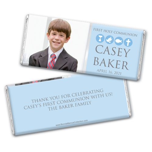 Personalized Bonnie Marcus Boy First Communion Religious Symbols Chocolate Bar Wrappers Only