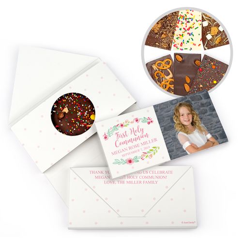 Personalized Bonnie Marcus Girl Communion Fancy Florets Gourmet Infused Belgian Chocolate Bars (3.5oz)
