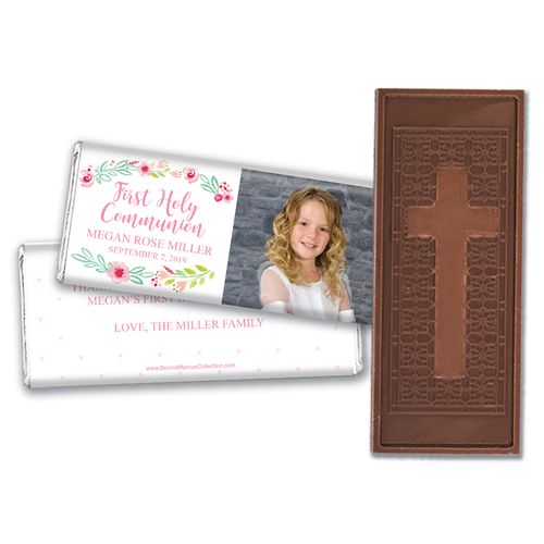 Personalized Bonnie Marcus Girl First Communion Fancy Florets Embossed Chocolate Bars