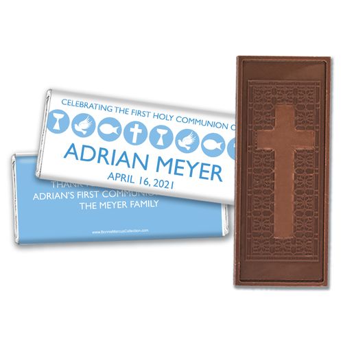Personalized Bonnie Marcus Boy First Communion Religious Icons Embossed Chocolate Bars