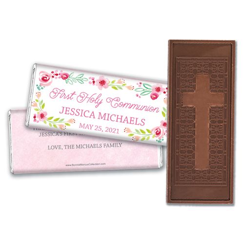 Personalized Bonnie Marcus Girl First Communion Floral Arrangement Embossed Chocolate Bars
