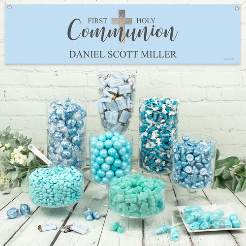 Personalized Boy First Communion Shimmering Cross Deluxe Candy Buffet