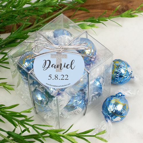 Personalized First Communion Lindor Truffles by Lindt Cube Gift - Shimmering Cross Boy