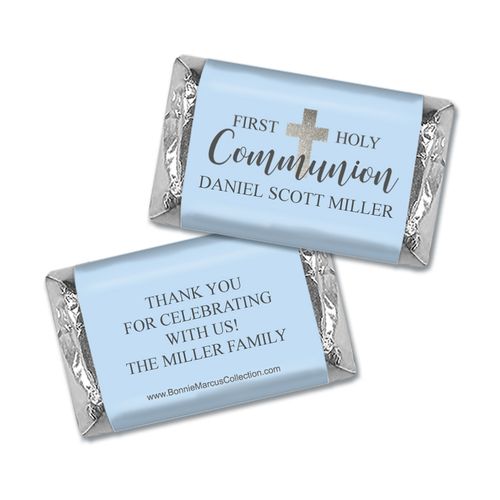 Personalized Bonnie Marcus Boy First Communion Shimmering Cross Hershey's Miniatures