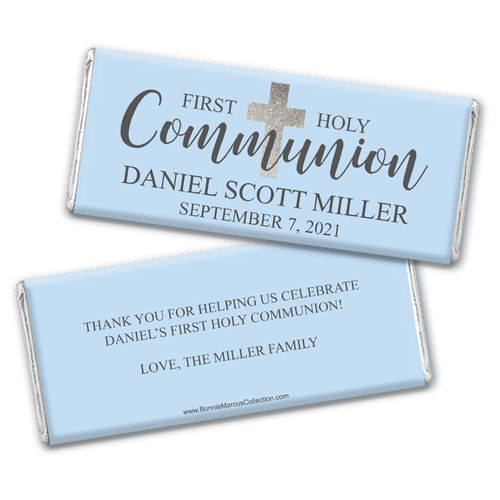 Personalized Bonnie Marcus Boy First Communion Shimmering Cross Chocolate Bar Wrappers Only