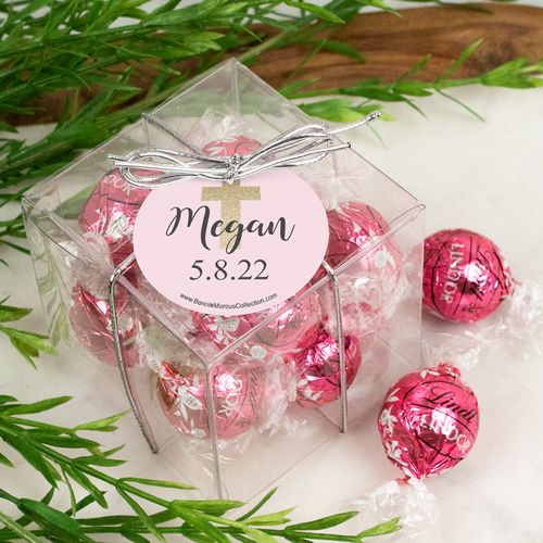 Personalized First Communion Lindor Truffles by Lindt Cube Gift - Shimmering Cross Girl