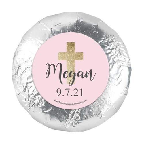 Personalized 1.25" Stickers - Girl First Communion Shimmering Cross (48 Stickers)