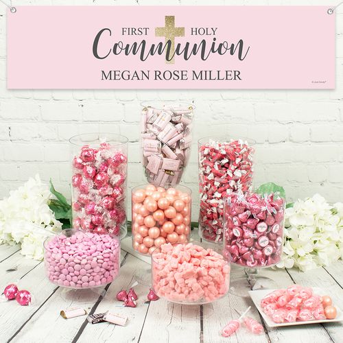 Personalized Girl First Communion Shimmering Cross Deluxe Candy Buffet