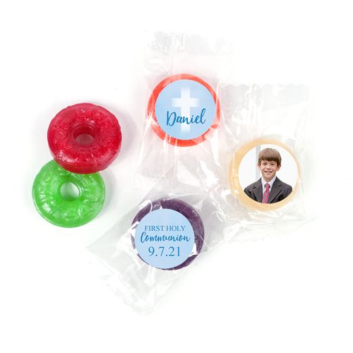 Personalized Life Savers 5 Flavor Hard Candy - Boy First Communion Faded Cross