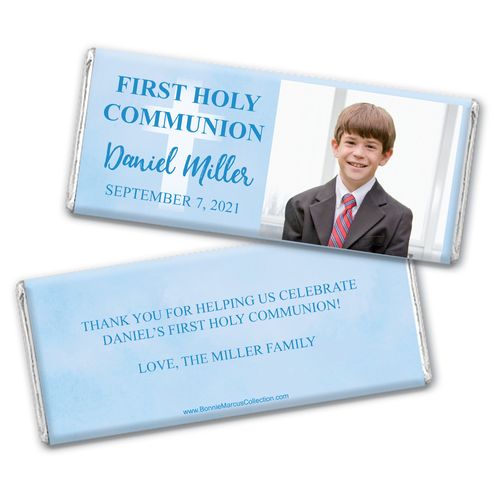 Personalized Bonnie Marcus Boy First Communion Faded Cross Chocolate Bar Wrappers Only
