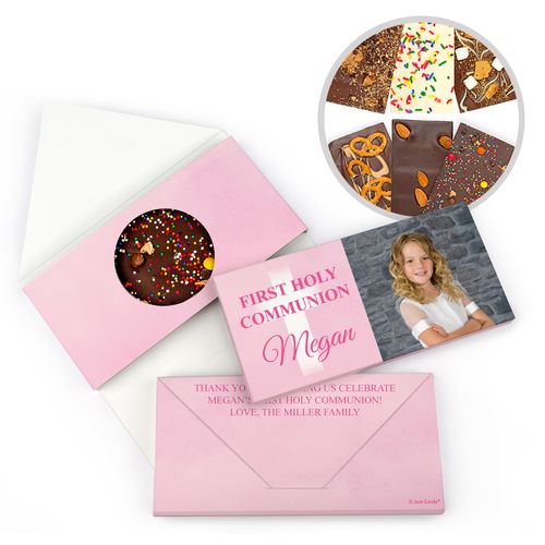 Personalized Bonnie Marcus Girl Communion Faded Cross Gourmet Infused Belgian Chocolate Bars (3.5oz)