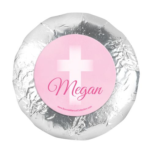 Personalized 1.25" Stickers - Girl First Communion Faded Cross (48 Stickers)