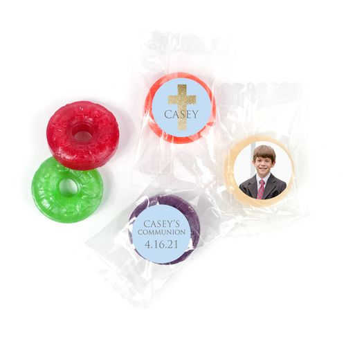 Personalized Life Savers 5 Flavor Hard Candy - Boy First Communion Glitter Cross