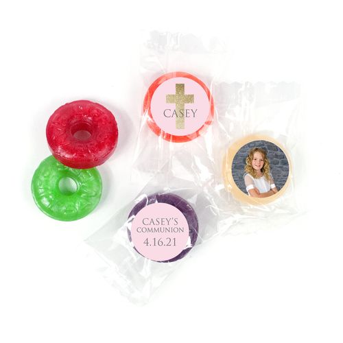 Personalized Life Savers 5 Flavor Hard Candy - Girl First Communion Glitter Cross