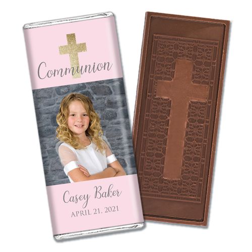Personalized Bonnie Marcus Girl First Communion Glitter Cross Embossed Chocolate Bars