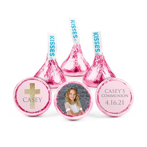 Personalized Girl First Communion Glitter Cross Hershey's Kisses
