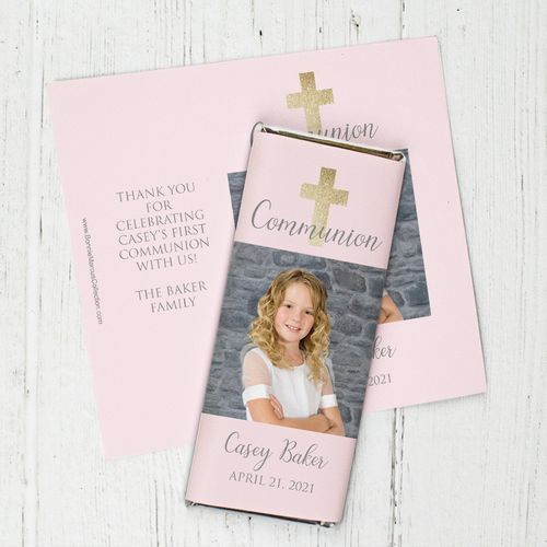 Personalized Bonnie Marcus Girl First Communion Glitter Cross Chocolate Bar Wrappers Only