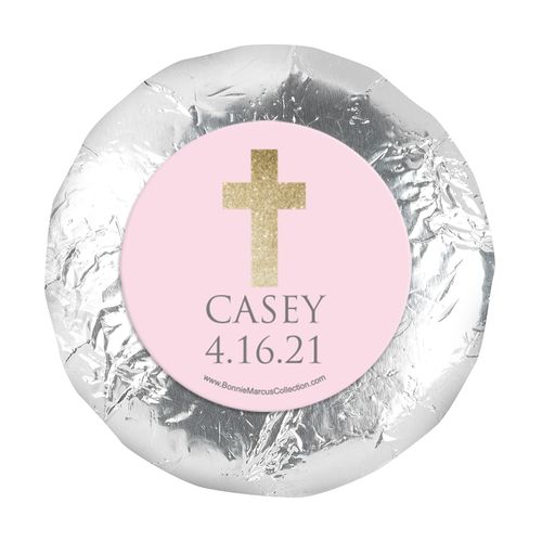 Personalized 1.25" Stickers - Girl First Communion Glitter Cross (48 Stickers)
