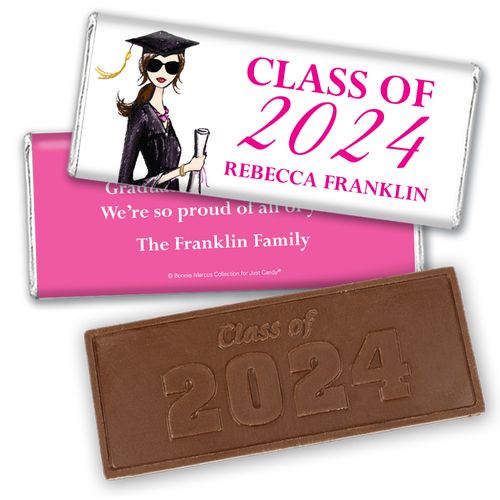 Personalized Bonnie Marcus Embossed Chocolate Bar & Wrapper - Graduation Gorgeous Brunette