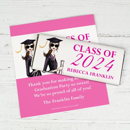 Personalized Bonnie Marcus Chocolate Bar Wrappers Only - Graduation Gorgeous Brunette