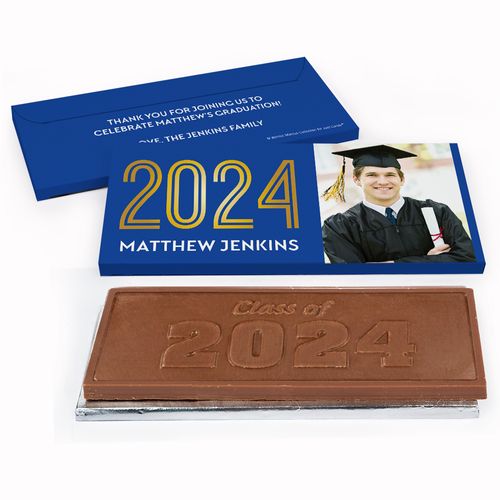 Deluxe Personalized Golden Grad Graduation Embossed Chocolate Bar in Gift Box