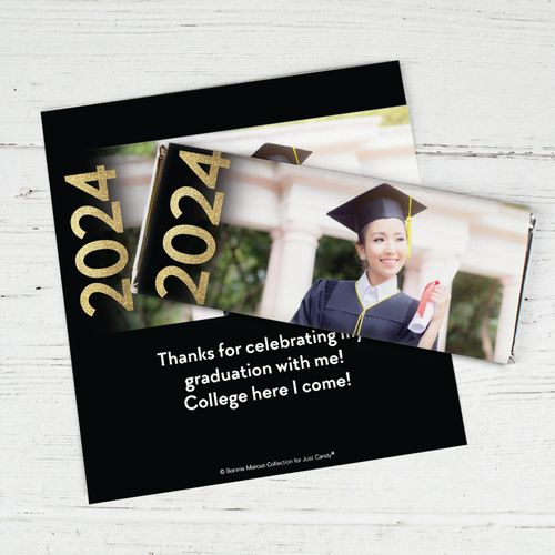 Personalized Bonnie Marcus Photo Glitter Year Graduation Chocolate Bar Wrappers
