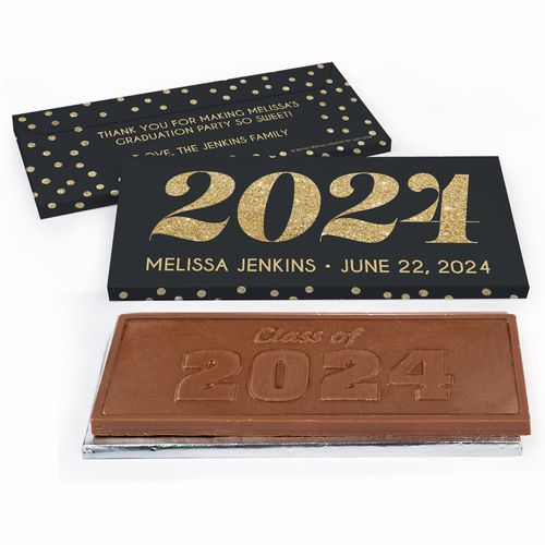 Deluxe Personalized Year of Glitter Graduation Embossed Chocolate Bar in Gift Box