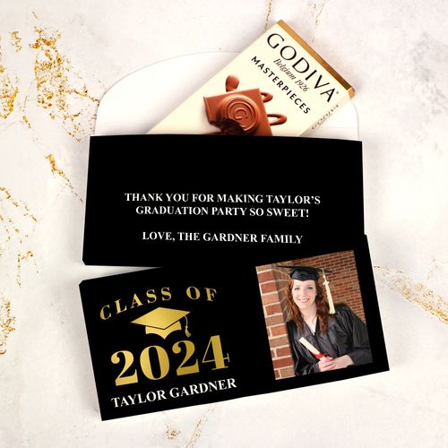 Deluxe Personalized Graduation Godiva Chocolate Bar in Gift Box - Bonnie Marcus Gold