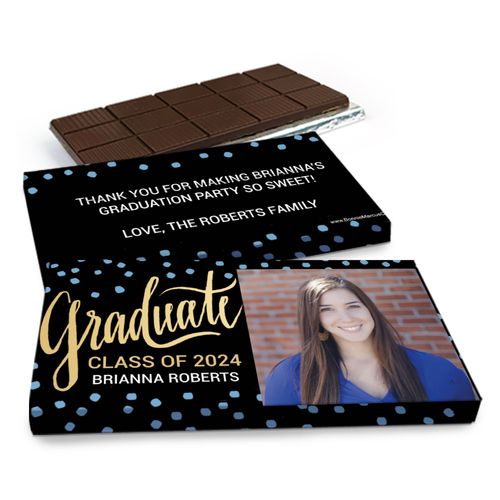 Deluxe Personalized Graduation Dots Graduate Chocolate Bar in Gift Box (3oz Bar)