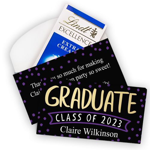 Deluxe Personalized Graduation Lindt Chocolate Bar in Gift Box (3.5oz)- Bonnie Marcus Dots