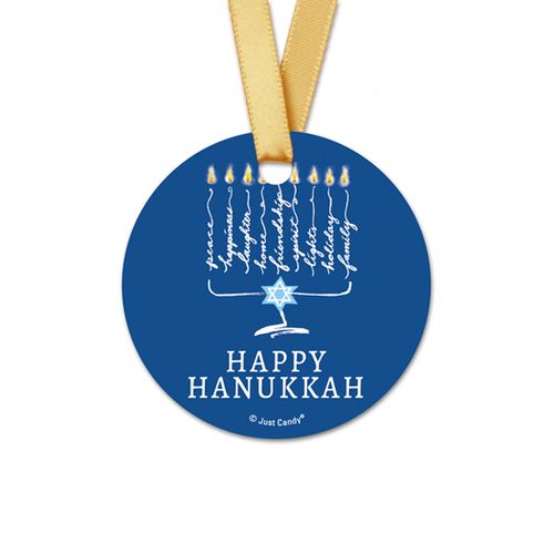 Personalized Hanukkah Lights Round Favor Gift Tags (20 Pack)