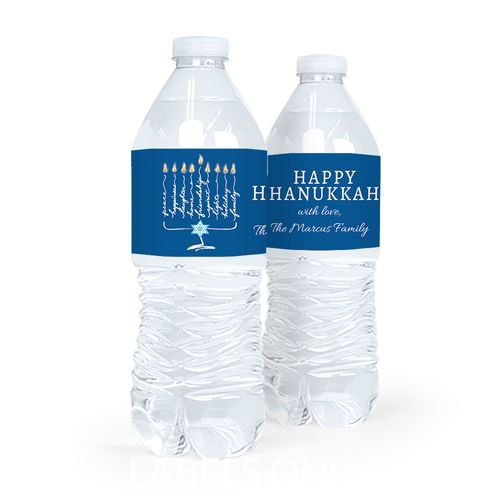 Personalized Bonnie Marcus Hanukkah Lights Water Bottle Sticker Labels (5 Labels)