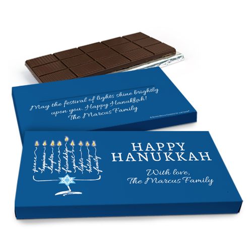 Deluxe Personalized Hanukkah Lights Chocolate Bar in Gift Box (3oz Bar)
