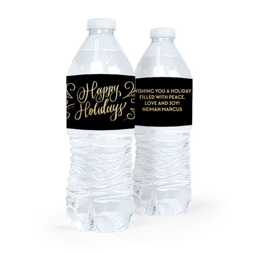 Personalized Bonnie Marcus Happy Holidays Flourish Water Bottle Labels (5 Labels)