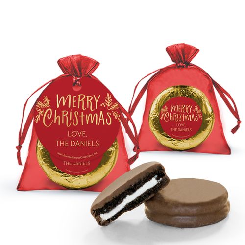Personalized Bonnie Marcus Christmas Joyful Gold Milk Chocolate Covered Oreo in Organza Bags with Gift Tag